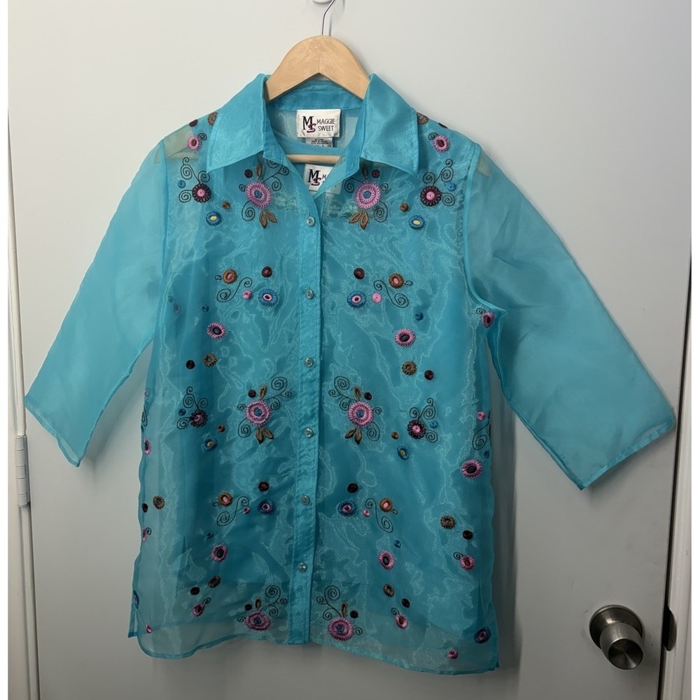 Vintage Maggie Sweet Women's 2Pc Set Tank & Button Up Floral Shirt Size Small